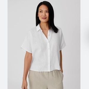 Eileen Fisher | Organic Handkerchief Linen Short-Sleeve Shirt White NEW Size XXS